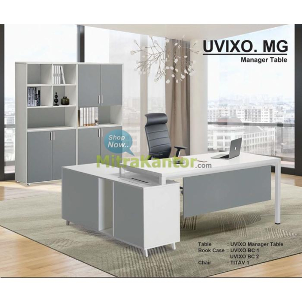 Meja Kantor Manajer Donati UVIXO MG dengan credenza dan flip top soket modern