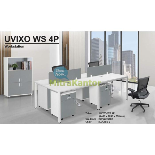 Workstation 4 orang Donati Uvixo WS 4P dengan desain modern dan divider kaca