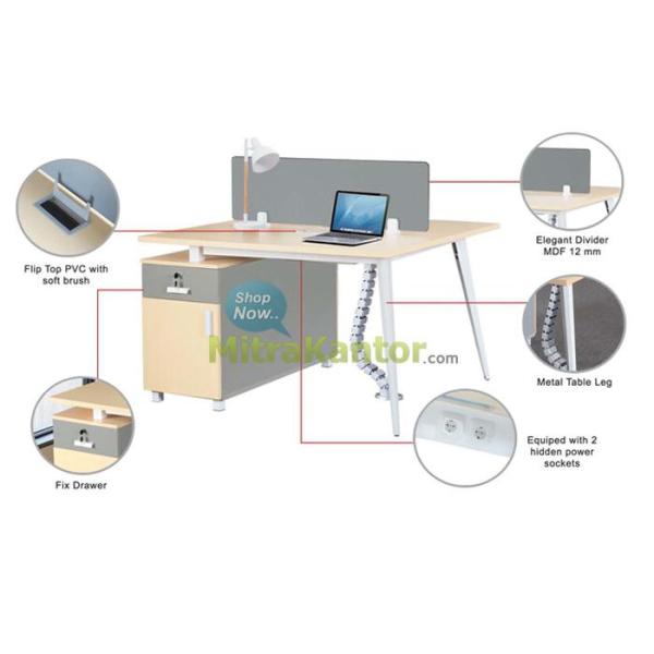 Meja Kantor Staff Donati Hessen WS FIX 2P workstation 2 orang dengan drawer dan divider
