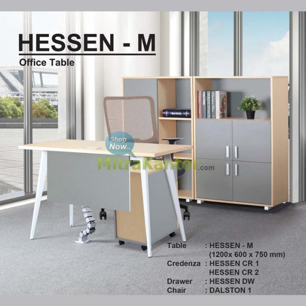 Meja Kantor Donati Hessen M modern dengan soket listrik dan desain minimalis