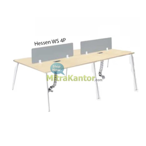 Meja Kantor Donati Hessen WS 4P workstation 4 orang dengan divider kaca dan socket
