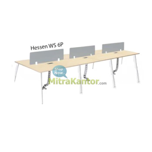 Meja Kantor Donati Hessen WS 6P workstation 6 orang dengan divider kaca dan flip socket