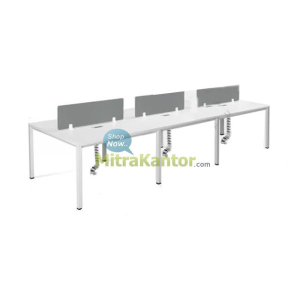 Meja kantor staff Donati UVIXO WS 6P Glass untuk 6 orang dengan partisi kaca dan drawer laci