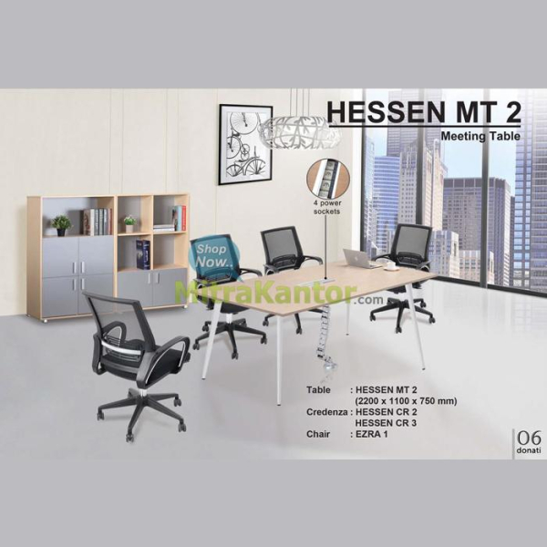 Meja Meeting Donati Hessen MT 2 dengan desain modern dan soket lengkap