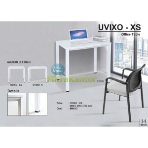 Meja kantor minimalis Donati UVIXO XS warna putih dengan kursi MINOSO.