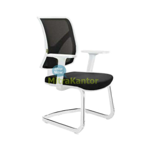 Kursi kantor hadap Donati Diego V1-C W warna putih dengan sandaran mesh hitam