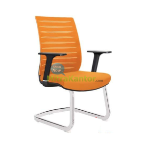 kursi kantor hadap Donati Gifu V1 C warna oranye dengan sandaran ergonomis dan kaki chrome sled