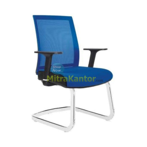 Kursi kantor hadap Donati Loris V1 C warna biru dengan sandaran mesh dan kaki chrome