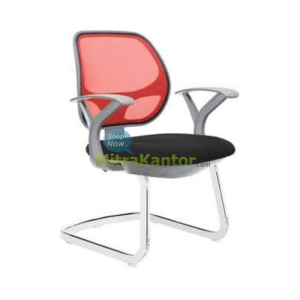 kursi kantor hadap Donati Scelo V1-C G dengan sandaran merah dan dudukan hitam – cocok untuk ruang tamu kantor modern