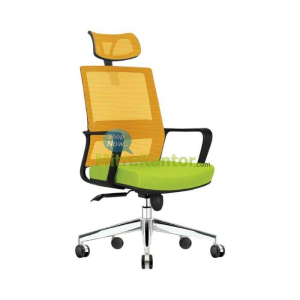Kursi Kantor Manager Donati Belva 1 AL sandaran mesh oranye headrest adjustable base chrome