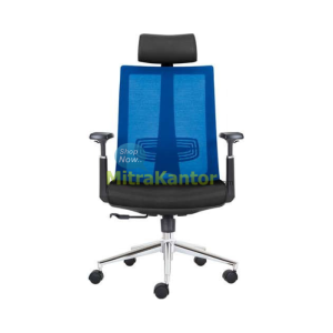 kursi kantor manager Donati Getxo 1 C ergonomis dengan sandaran mesh biru dan headrest