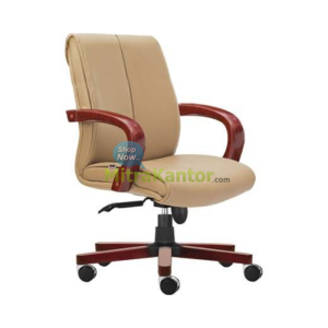Kursi kantor manager Donati Rusell 2 TC dengan warna beige dan kaki kayu merah