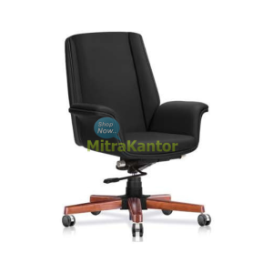 Kursi kantor manager Donati Sharon 2 WD hitam dengan base kayu elegan