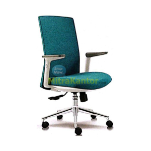 Kursi kantor staff Ichiko Cesto I C-W warna tosca ergonomis dengan armrest putih