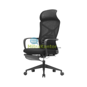 Kursi kantor Uno Chicago HR hitam dengan sandaran tinggi, headrest, dan footrest