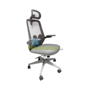 Kursi kantor Uno Houston HR Grey ergonomis dengan sandaran jaring dan headrest