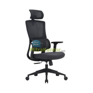 Kursi kantor ergonomis Uno Miami HR dengan desain full black dan headrest adjustable