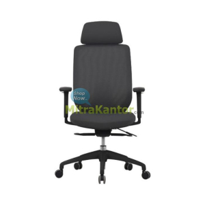 Kursi kantor manager Uno warna hitam dengan sandaran tinggi dan headrest
