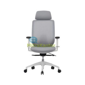 Kursi kantor manager Uno Munchen HR Grey dengan sandaran tinggi dan headrest