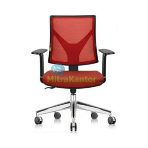 Kursi kantor staff Donati Diego 1 AL dengan sandaran mesh merah dan kaki chrome