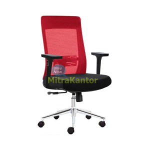 Kursi kantor staff Donati Foggia 2 C dengan sandaran mesh merah dan armrest adjustable