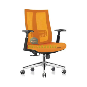 kursi kantor staff Donati Getxo 2 AL oranye ergonomis dengan kaki chrome dan sandaran mesh