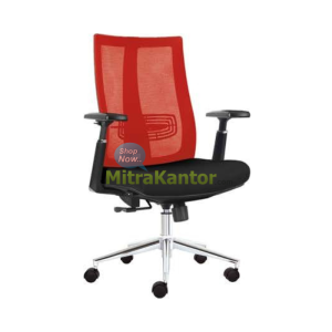 kursi kantor staff Donati Getxo 2 C merah hitam ergonomis dengan kaki chrome dan sandaran jaring