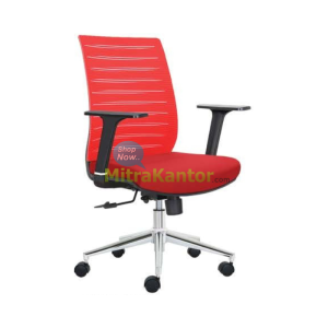 kursi kantor staff Donati Gifu 2 C warna merah dengan sandaran ergonomis dan kaki chrome