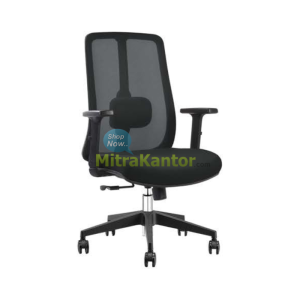 kursi kantor staff Donati Monia 2 warna hitam dengan sandaran jaring dan armrest adjustable ergonomis