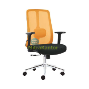 kursi kantor staff Donati Monia 2 C dengan sandaran mesh oranye dan kaki krom ergonomis
