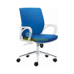 Kursi kantor Donati Petra 1 C-W warna biru dengan sandaran ergonomis dan kaki chrome