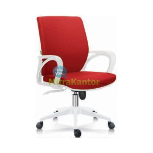 Kursi kantor Donati Petra 1 W-LW warna merah dengan kaki dan armrest putih