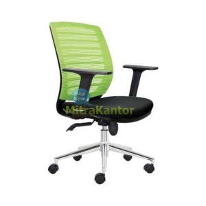 Kursi kantor staff Donati Valen-B 2 C dengan sandaran hijau dan dudukan hitam ergonomis
