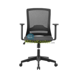 Kursi kantor staff Uno Oregon warna hitam dengan sandaran mesh dan adjustable armrest