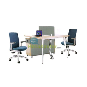 partisi kantor 2 staff Ichiko Onyx WS-2P Fix D dengan desain meja hadap