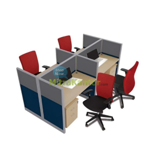 Partisi kantor 4 staff Donati DO W50 I 4P dengan panel 5 cm dan kursi ergonomis