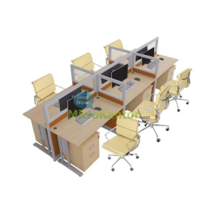 Partisi kantor 6 staff Donati DO W50 IG 6P dengan kaca transparan dan kursi ergonomis