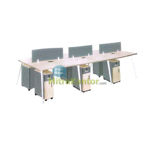 Partisi kantor 6 staff Ichiko Onyx WS-6P dengan laci kayu dan panel abu