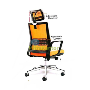 Kursi Kantor Manager Ichiko Hira I S dengan kaki chrome, adjustment headrest, dan sandaran jaring