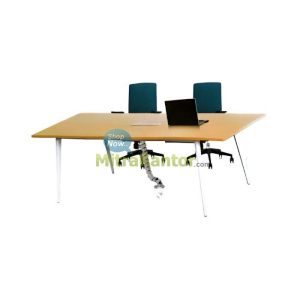 meja kantor rapat Ichiko Onyx Meeting 220 dengan kaki besi dan top kayu dilengkapi flip top sockets