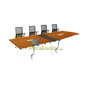 meja kantor rapat Ichiko Onyx Meeting 320 dengan kaki besi dan top kayu dilengkapi flip top sockets