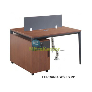 Partisi kantor 2 staff Donati Ferrand WS Fix 2P dengan laci, partisi tengah, dan desain kayu elegan